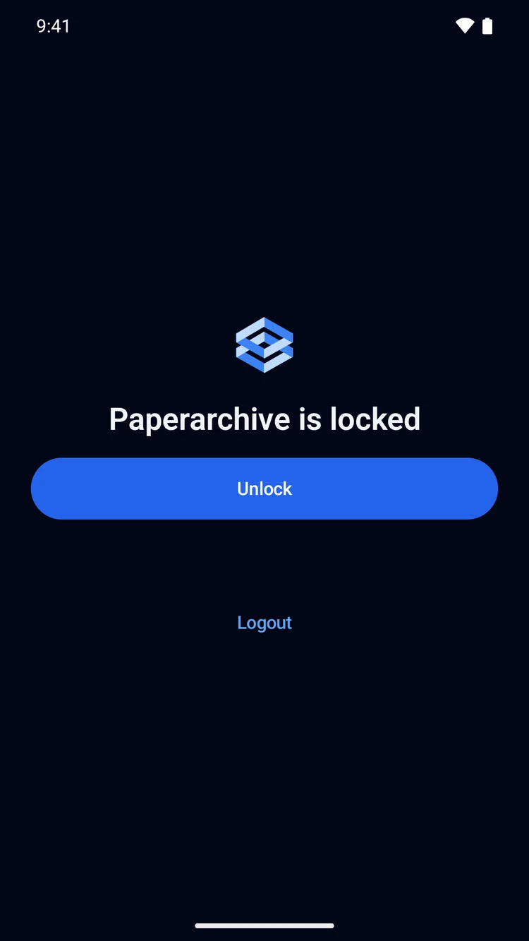 The lock screen of the Paperarchive app on Android