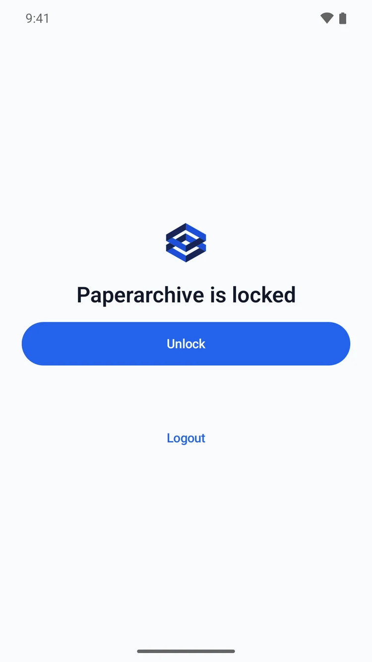 The lock screen of the Paperarchive app on Android