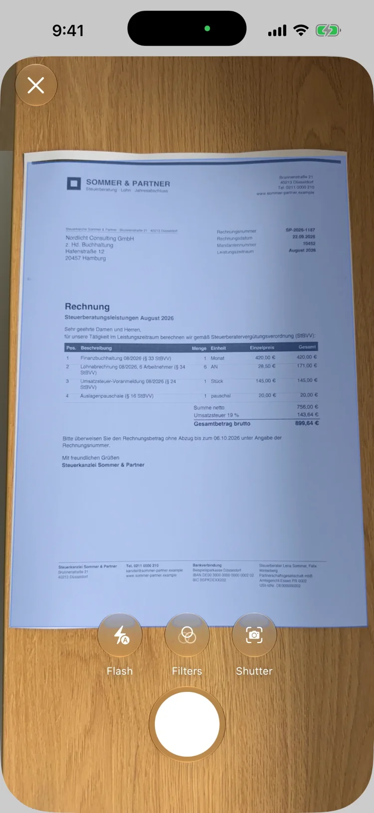 The document scanner detects a letter on the table