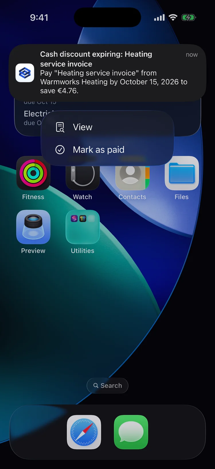 A reminder with the action "Mark as paid"