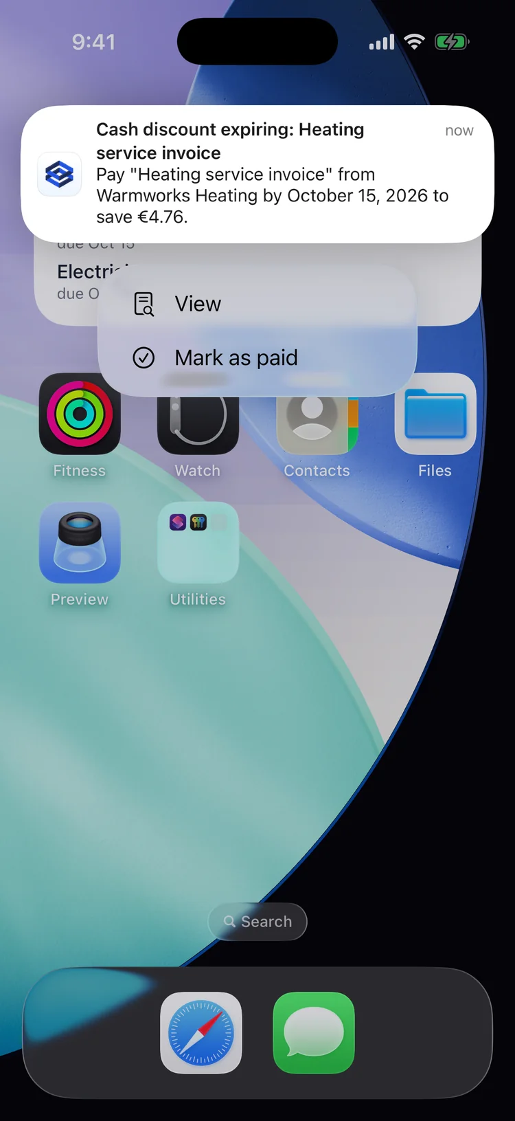 A reminder with the action "Mark as paid"