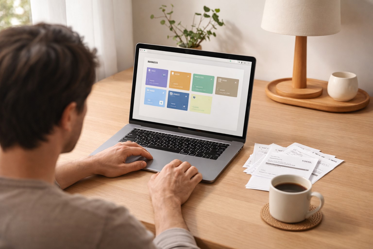 Laptop with digital document management on a home office desk