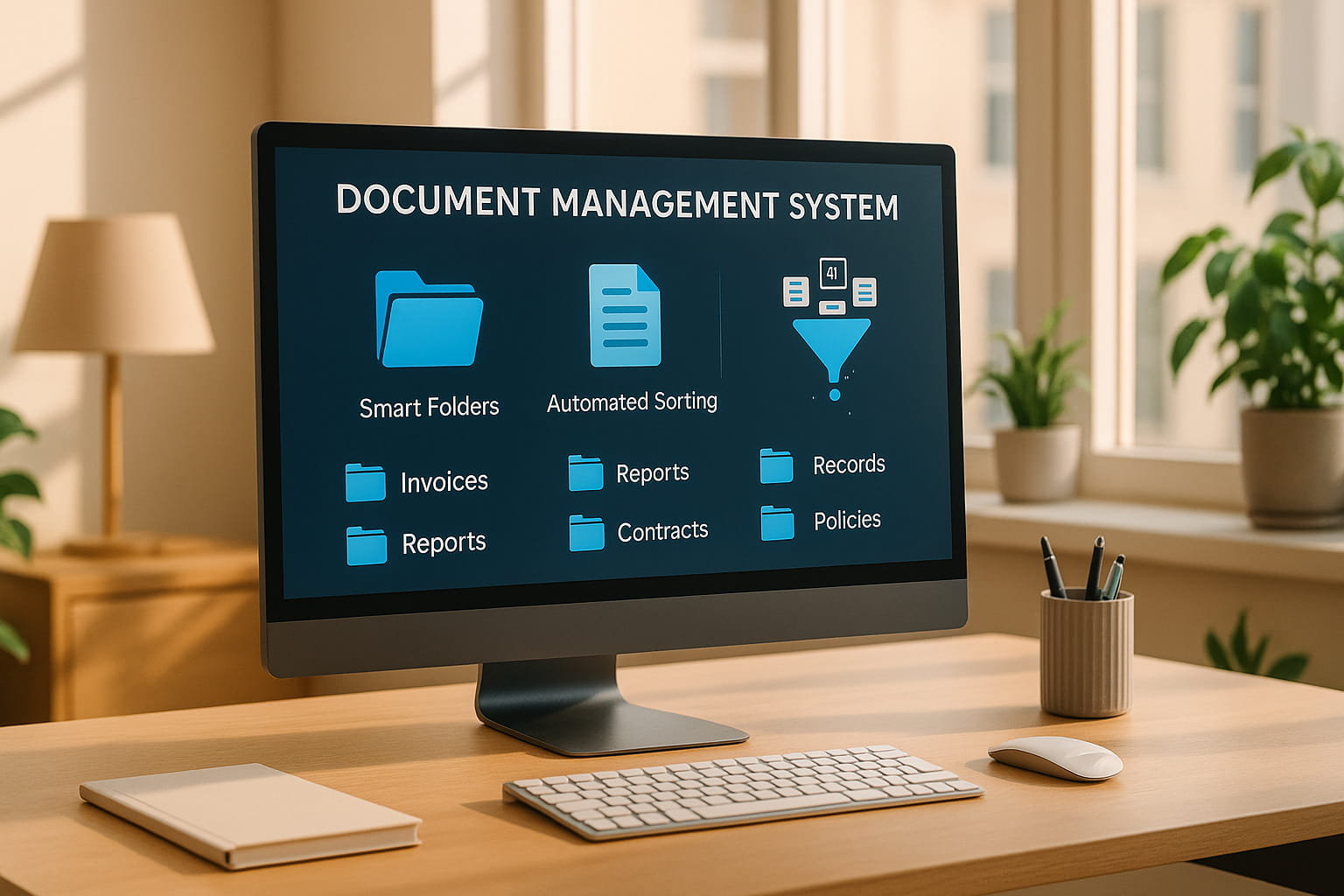 Person organizing documents with AI-powered document management system