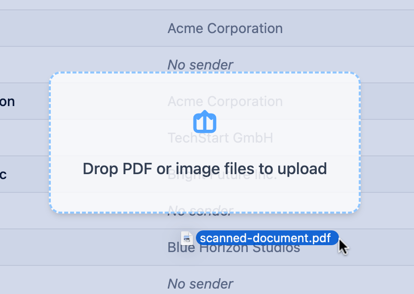 Document upload interface showing drag-and-drop area and file selection